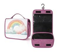 Watercolor Pastel Rainbow with Soft Clouds Travel Toiletry Bag for Women,Hanging Makeup Organizer with Hook for Shampoo