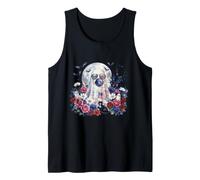 Watercolor Patriotic Ghost Haunted House Cat Halloween Tank Top
