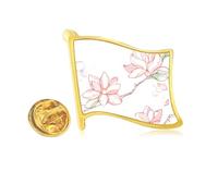 watercolor peach tree flower Golden Metal Flag Lapel Pin Badge