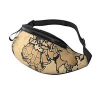 Watercolor Peacock Fanny Pack for Women Men Fashion Waist Pack Adjustable Belt Bag for Workout Running Travelling Casual Waist Bag, Vintage World Map, One Size