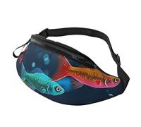 Watercolor Peacock Fanny Pack for Women Men Fashion Waist Pack Adjustable Belt Bag for Workout Running Travelling Casual Waist Bag, Underwater Colorful Minnows, One Size