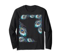 Watercolor Peacock Feather Border Elegant Boho Floral Frame Long Sleeve T-Shirt