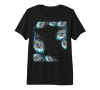 Watercolor Peacock Feather Border Elegant Boho Floral Frame Premium T-Shirt