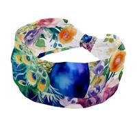 Watercolor Peacock with Flowers Stretchy Headbands for Women, Non-Slip Hair Bands Fashion Sports Turban for Yoga Workout Daily Use