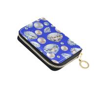 Watercolor Pearls Diamonds Blue Wallets for Women Small Credit Card Wallets RFID Blocking Zip Around Travel Wallet with Zipper
