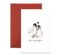 Watercolor Penguin Love Greeting Card with Envelope, Valentines Day Card for Him Her, Anniversary Card for Husband Wife, Birthday Card for Boyfriend Girlfriend, Engagement Wedding Card