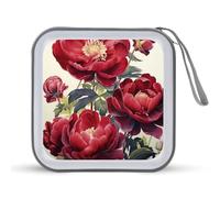 Watercolor Peonies Peony Flowers Funny CD Case 40 Capacity DVD Holder Portable Storage Disc Binder Wallet for Car Home Travel
