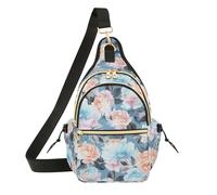 Watercolor Peonies Roses Blue Crossbody Bag, Shoulder Bag