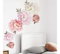 Watercolor Peony Flowers Wall Decals Floral Wall Stickers for Living Room, Delicate White & Pink Flowers Wall Posters Vinyl Blossom Art Applique for Bedroom Girls Room