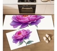 Watercolor Peony Kitchen Rug Set 2 Piece Non Slip and Purple Simple Floral Kitchen Mat, Washable Mats and Rugs for kitchen,Hallway Runner Set, Dining Room, Entryway and Home Decoration Office