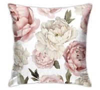 Watercolor Peony Pink Flower Pillow Covers Girly Decorative Throw Pillow Covers White Floral Pillow Case 18x18 Inch for Couch Bed Sofa Cushion Home Decor