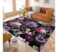 Watercolor Peony Roses Flannel Rug for Living Room & Bedroom Soft Fluffy Carpet Purple Non-Slip, Machine Washable, Kids Area Rug Mat for Playroom & Floor Protector 60x90 cm