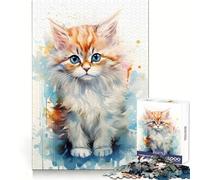 Watercolor Persian Cat 1000 Piece Jigsaw Puzzle for Teenagers Logic Ability Mind Calming Fun Secure Join Great Gift (38x26cm)