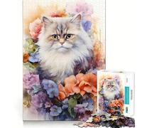 Watercolor Persian Cat 1000 Piece Jigsaws for Adults Brain Recall Game Tight Interlock No Gaps Calming Mental Break Activity (38x26cm)