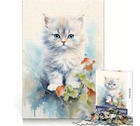 Watercolor Persian Cat 1000 Pieces Jigsaws Adults Puzzles Gifts Intellectual Fun Happy Idle Time Fine Cut Xmas Surprise (38x26cm)