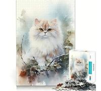 Watercolor Persian Cat Adult Jigsaw Puzzles1000 Pieces Brain Game Gift High Precision Die Cut Relaxing Indoor Group Activity (38x26cm)