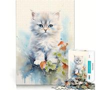 Watercolor Persian Cat Adults 1000 Pieces Puzzle Mental Fun Game Advanced Laser Cutting Tech Amusing Challenge for Waiting Time (38x26cm)