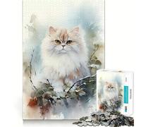 Watercolor Persian Cat Adults Puzzles 1000 Piece Jigsaws Recall Skill Fun High Precision Die Cut Easy to Learn Family Enjoyment (50x75cm)
