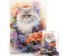 Watercolor Persian Cat for Adults 1000 Piece Jigsaw Puzzle Focus Training Peaceful Hobby Tight Join Memorable Gift (38x26cm)