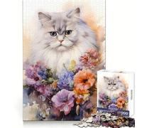 Watercolor Persian Cat Jigsaw 1000 Pieces for Adults Focus Ability Time Well Spent Interlock Well Xmas Surprise (38x26cm)