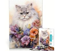 Watercolor Persian Cat Jigsaw for Teenagers 1000 Pieces Mental Improve Play Uniform Size Precise Pieces Family Fun Night Activity (50x75cm)