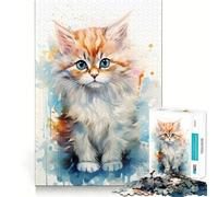 Watercolor Persian Cat Jigsaw Puzzle 1000 Pieces Cognitive Fun Play High Precision Die Cut Unique Gift for Stress Relief (38x26cm)
