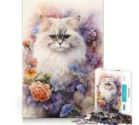 Watercolor Persian Cat Jigsaw Puzzle 1000 Pieces Mental Focus Game Precision Cut Smooth Edges Absorbing Activity for Quiet Nights (38x26cm)