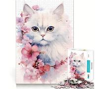 Watercolor Persian Cat Jigsaw Puzzles 1000 Mental Focus Game Precision Cut Smooth Edges Meaningful Connection Building Game (38x26cm)