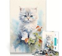 Watercolor Persian Cat Jigsaw Puzzles 1000 Pieces Focus Boost Fun Laser Cut for Flawless Fit Bonding Activity for Loved Ones (50x75cm)