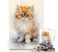 Watercolor Persian Cat Jigsaw Puzzles 1000 Pieces for Adults Strategic Think Light Recreation Clean Cut Xmas Present (38x26cm)