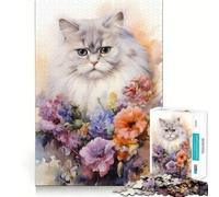 Watercolor Persian Cat Jigsaw Puzzles for Adults 1000 Mind Boost Game Uniform Size Precise Pieces Travel-friendly Brain Game Gift (38x26cm)