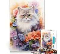 Watercolor Persian Cat Jigsaw Puzzles1000 Pieces Recall Skill Fun Professional Grade Cutting Thoughtful Gift for Mind Activity (50x75cm)