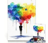 Watercolor Person with Rainbow for Adults 1000 Piece Jigsaw Puzzle Boost Memory Tranquil Pastime Quality Cut Bday Surprise (38x26cm)