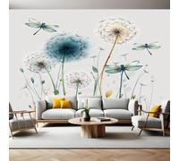 Watercolor Photo Wallpaper 3D Effect Flower Dandelion Dragonfly Mural Wallpaper Non-Woven Wall Mural, 350 x 256 cm Large Murals Wall Decor for Bedroom, Living Room, Kids Room