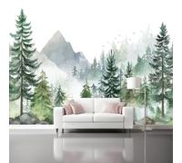 Watercolor Photo Wallpaper Mural - Forest Trees Non-Woven Art Print Murals 150 x 105 cm (W x H), Green Interior Decor Wallpaper for Bedroom Living Room TV Backdrop Home