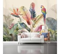 Watercolor Photo Wallpaper Mural - Jungle Birds Non-Woven Art Print Murals 400 x 280 cm (W x H), Gray Brown Interior Decor Wallpaper for Bedroom Living Room TV Backdrop Home