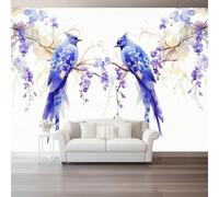 Watercolor Photo Wallpaper Mural - Wisteria Birds Non-Woven Art Print Murals 300 x 210 cm (W x H), Purple Interior Decor Wallpaper for Bedroom Living Room TV Backdrop Home