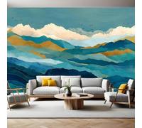 Watercolor Photo Wallpaper Turquoise Mountains Wall Mural Non-Woven Art Print 250 x 180cm Wallpaper Mural Photo Kids Bedroom Office Living Room Home Poster Decoration