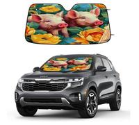 Watercolor Pig Flower Car Windshield Sun Shade Foldable Reflective Sunshade UV Protection Heat Block Front Window Shade for Car Truck SUV Keeps Interior Cool with Suction Cups