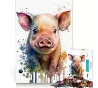 Watercolor Pig Portrait 1000-piece Jigsaw Puzzles Brain Training Fun Tight Interlock No Gaps Bonding Activity for Loved Ones (50x75cm)