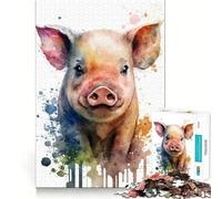 Watercolor Pig Portrait Adults 1000 Piece Jigsaw Puzzle Memory Fun Game Clean Cut Sturdy Components Unique Gift for Stress Relief (38x26cm)