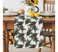 Watercolor Pine Cone Leaf Table Runner 36 Inches Long, Christmas Winter Botanical Washable Table Runners Heat-Insulation Kitchen Dining Table Decorations for Home Party Decor 13x36in