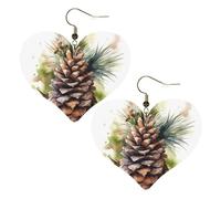 Watercolor Pine Cone Leather Earrings for Women Heart Dangle Earrings Lightweight Drop Earring Jewelry Gift