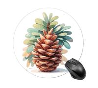 Watercolor Pine Cone Round Mouse Pad 7.8 Inch, Portable Gaming Mouse Mat with Non-Slip Rubber Base & Smooth Surface, Waterproof Mousepad for PC, Laptop, Computer, Office, Home