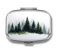 Watercolor Pine Forest Snow Falling and Foggy Pill Box 2 Compartment Portable Medicine Pill Case Travel Pill Organizer for Pocket Purse