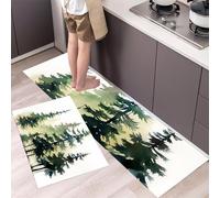 Watercolor Pine Tree Kitchen Rug Set, 2 Pieces Non Slip and Anti Fatigue Clipart Style Kitchen Mat Set, Washable Floor Mat, Green Standing Mats for Hallway Bedroom 40x60cm+40x120cm
