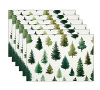 Watercolor Pine Tree Placemats Set of 4, Modern Simplicity Cotton Linen Washable Table Mat, Available Non-slip Heat Resistant Placemats for Dinning Restaurant, Dark Green Place Mats for Table, 45x30cm