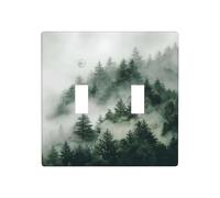 Watercolor Pine Tree Tops Morning Fog Double Gang Toggle Light Cover Wall Plate Switch Decor Standard Size - 11.4x11.4cm