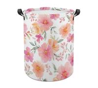 Watercolor Pink And Peach Floral Pattern Laundry Baskets Laundry Hamper Waterproof Foldable Storage Bin Dirty Clothes Laundry Basket for Living Room Bathroom