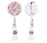 Watercolor Pink and Peach Floral Pattern Retractable Badge Holder Reel Clip ID Card Holder for Doctor Nurse Student Office Worker